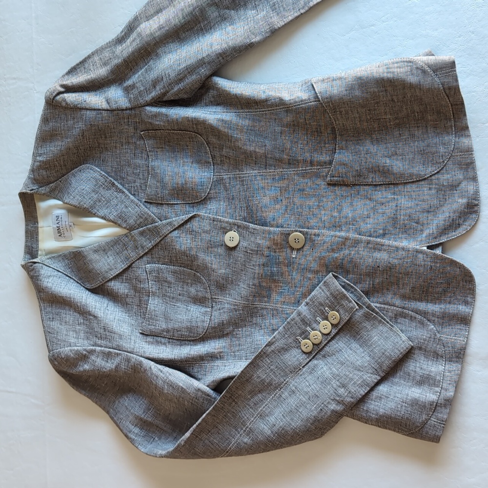 Armani Collezioni Linen Gray Brown Fitted Blazer Women's Size 10